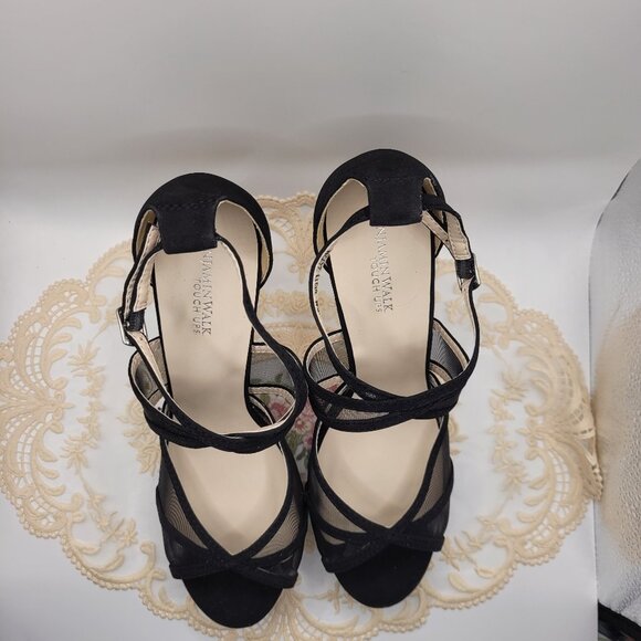 Benjamin Walk Corri 98Touch Ups Black Suede 9.5M Ankle Strap  HIgh Heel Sandals - Picture 5 of 5